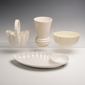 4pc White Ceramic Lot McCoy Vase Haeger Bowl Calif C605