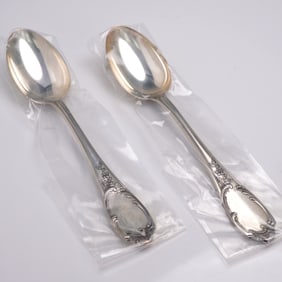 2pc Buccellati Sterling Silver Place Spoons, Monte Mario Pattern