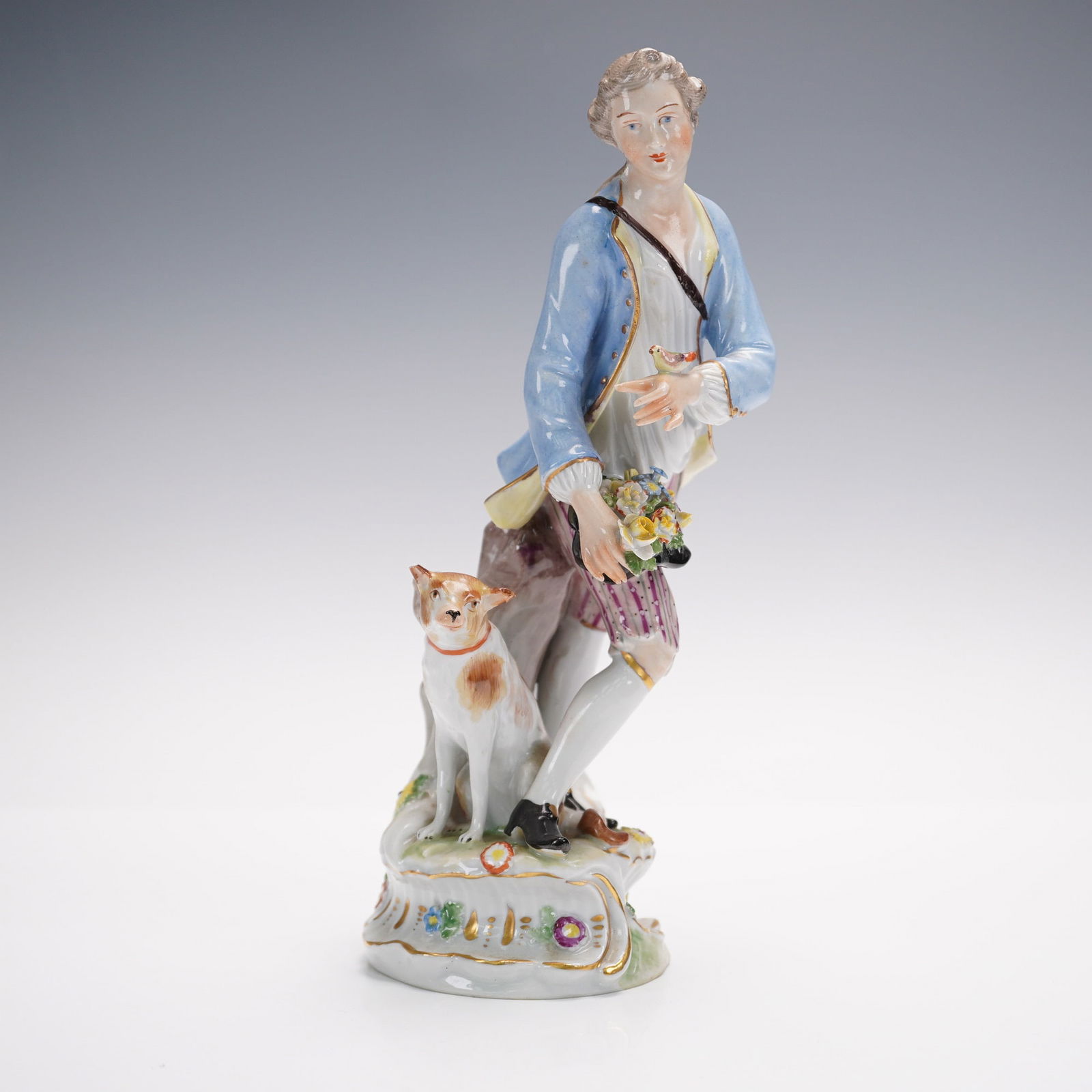 Ludwigsburg Porcelain Figurine, Young Man with Dog & Bird (1 of 5)