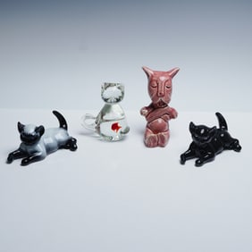 4pc Rosenthal Porcelain and Glass Cat Figurines