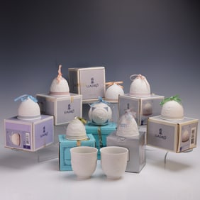 10pc Lladro Porcelain Christmas Bells, Candle Holders, Ornament