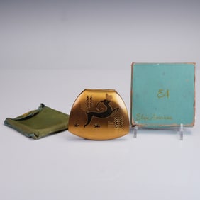 Elgin American Gold Tone Compact, Gazelle