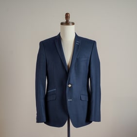 DressMaster Germany Navy Wool-Blend Blazer with Polka Dot Lining