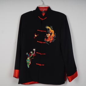 Sheng Tangkuyi Black Embroidered Dragon & Phoenix Jacket