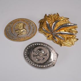 Three Decorative Metal Belt Buckles with Bold Designs