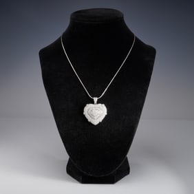 Diamond Heart Pendant Necklace, 14K Pendant on 18K Chain