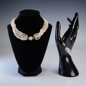 2pc Seed Pearl Necklace and Bracelet Set