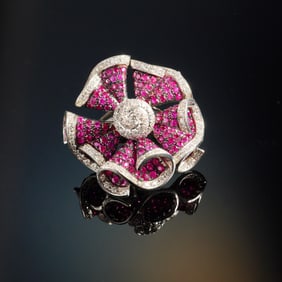 Andreoli 18k White Gold and Diamond and Ruby Cocktail Ring