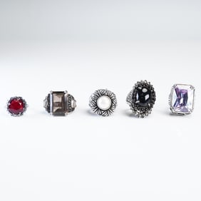 6pc Sterling Silver Statement Rings Mixed Gemstones