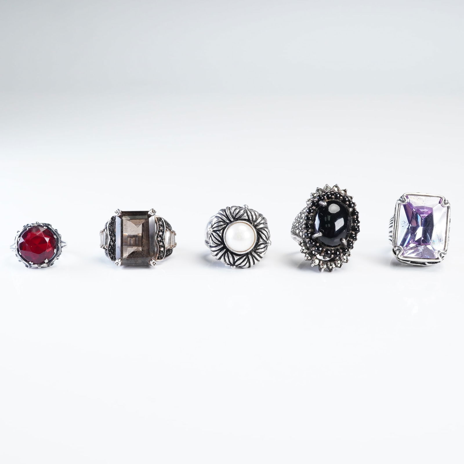 6pc Sterling Silver Statement Rings Mixed Gemstones (1 of 5)