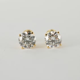 Pair of Lab-Grown Diamond Stud Earrings, 2.10 TCW in 14K Yellow Gold