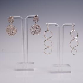2pr Sterling Silver Modern Dangle Earrings