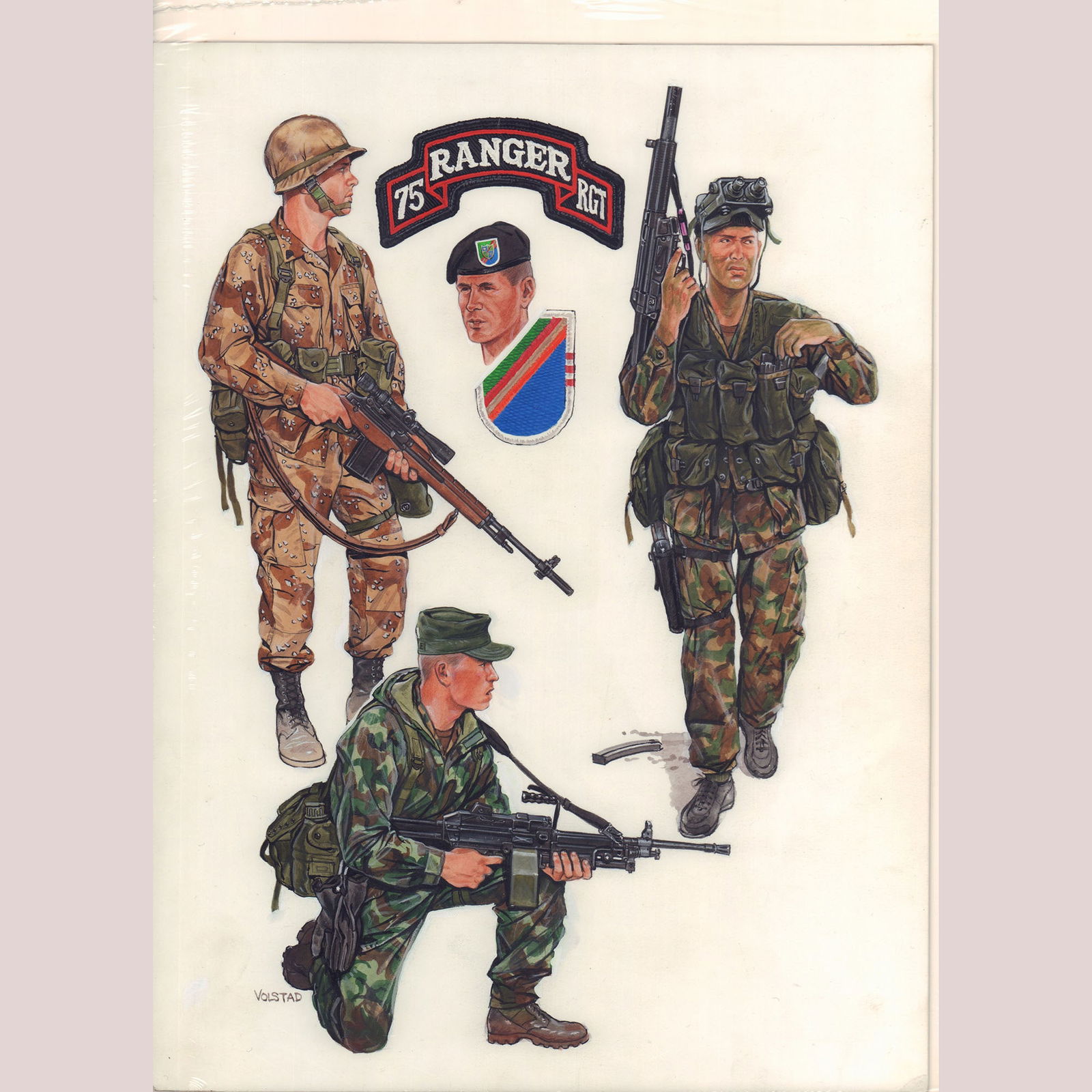 Ron Volstad Original Gouache on Board, U.S. Army Rangers, Signed (1 of 1)