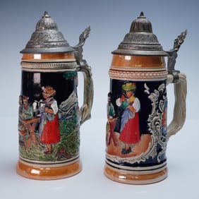 2pc German Beer Steins with Pewter Lids