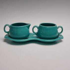 3pc Fiestaware, Turquoise Cream and Sugar Set with Tray