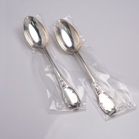 2pc Buccellati Sterling Silver Place Spoons, Monte Mario Pattern
