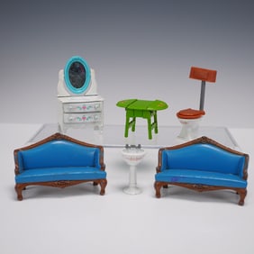 6pc Vintage Miniature Furniture Lot, Dollhouse Scale