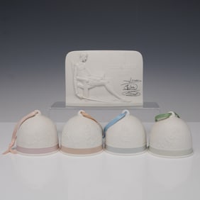 5pc Lladro Porcelain Plaque & Nativity Bells, 1991"1994