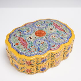 Chinese Enameled Porcelain Yellow Ground Lotus Box