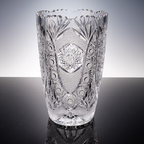 American Brilliant Cut Glass Vase, Hobstar