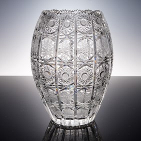 Bohemian Crystal Vase, Queen Lace Pattern, Rounded Form