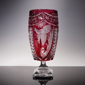 Bohemian Cut to Clear Crystal Flower Vase, Signed