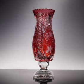Bohemian Style Cut to Clear Red Crystal Vase