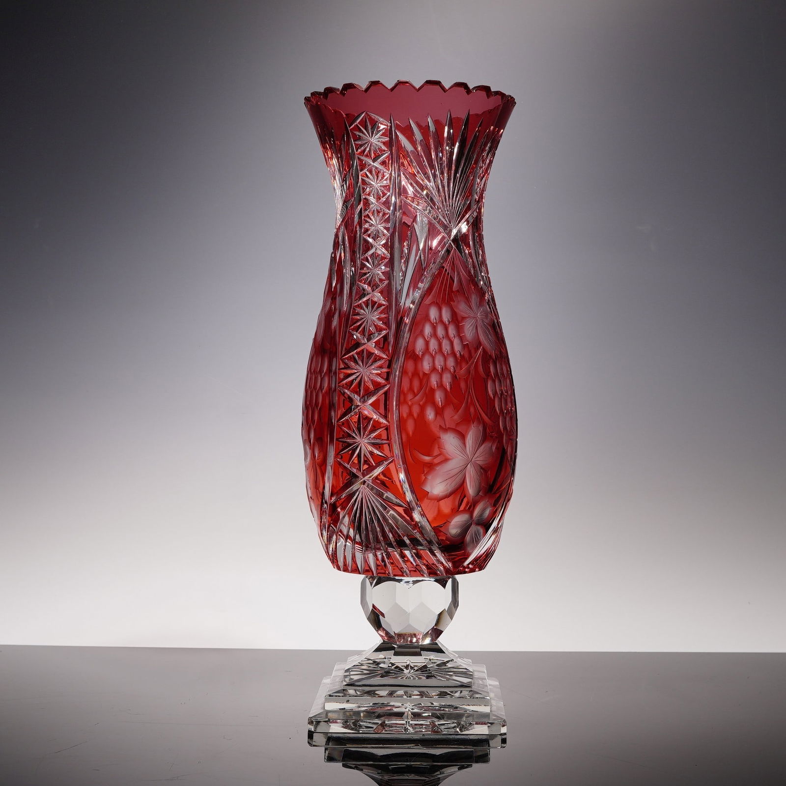 Bohemian Style Cut to Clear Red Crystal Vase (1 of 5)