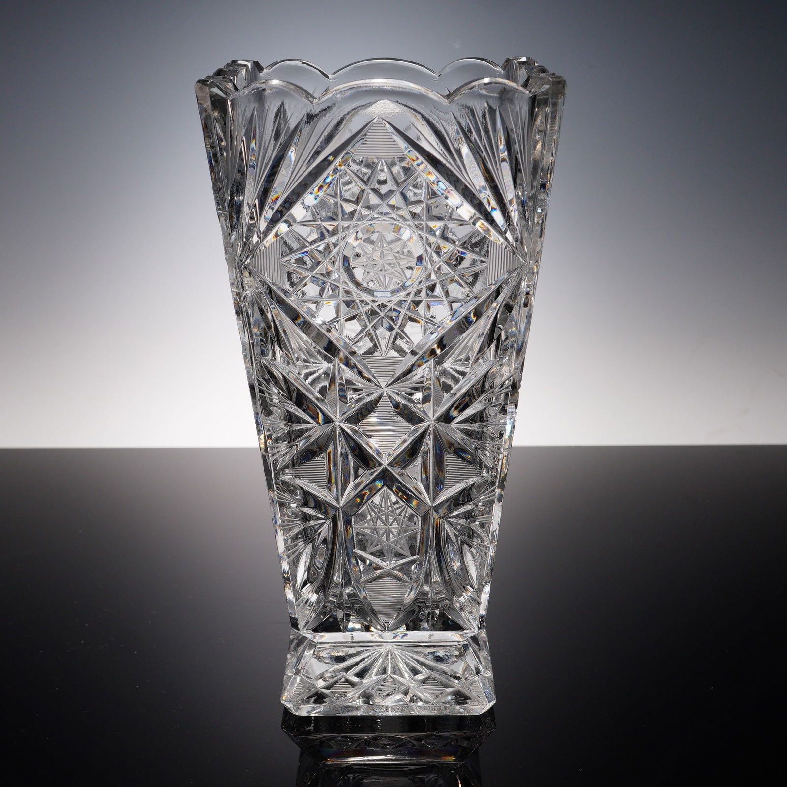 Cut Crystal Vase with Geometric Star Pattern (1 of 5)