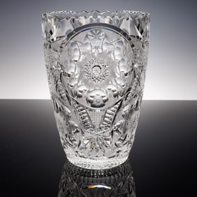 Cut Crystal Vase with Starburst and Oval Panels