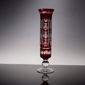 Ruby Cut to Clear Bohemian Lead Crystal Vase