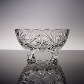 American Brilliant Cut Crystal Glass Footed Centerpiece Bowl