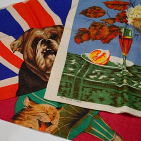 3pc Dunmoy Irish Linen Teatowel Set Bulldog Cat