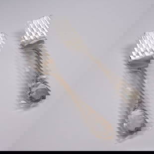 2pc Buccellati Sterling Silver Fish/Salad Forks, Monte Mario Pattern: This matching pair of sterling silver fish or salad forks comes from Buccellati's timeless Monte Mario pattern, first produced in 1996. The forks feature ornate scrolling and floral accents, paired wi