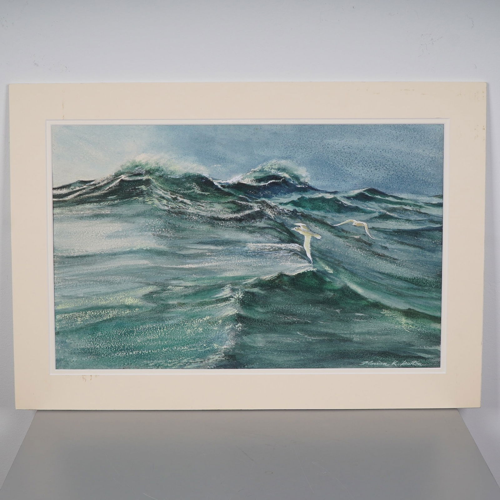 Florian K. Lawton Original Watercolor Painting, Seascape with Gulls, Signed (1 of 5)