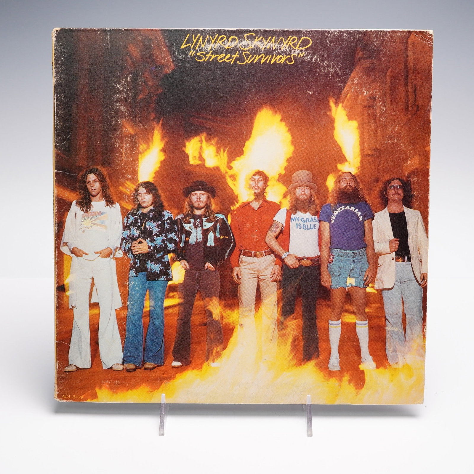 MCA Records Lynyrd Skynyrd Vinyl Record, Street Survivors: Original 1977 pressing of Lynyrd Skynyrd's hauntingly iconic "Street Survivors" album on MCA Records featuring the controversial cover art of the band standing in flames; an image quickly withdrawn af