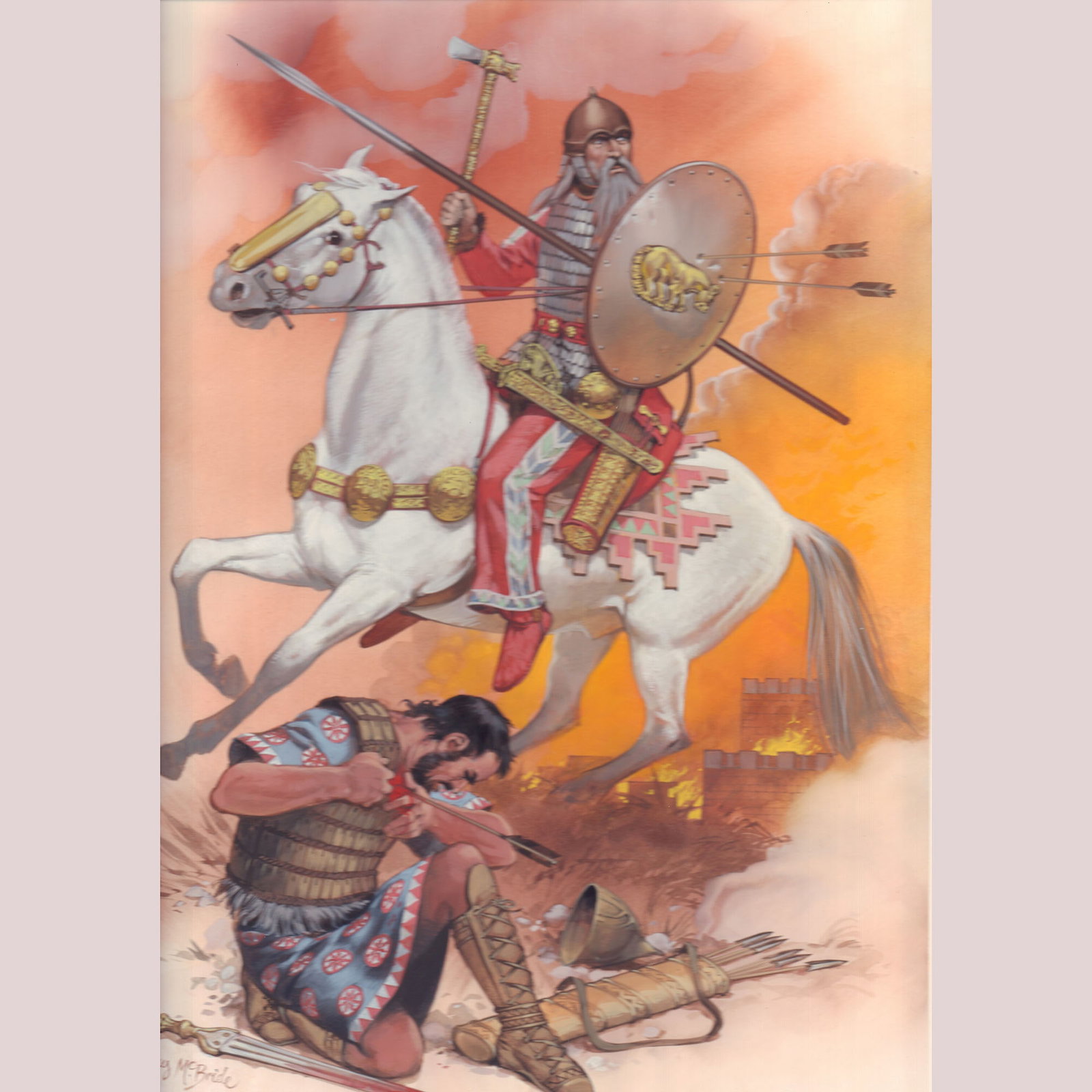 Angus McBride Original Gouache on Board, Mounted Warrior Scene, Signed (1 of 3)