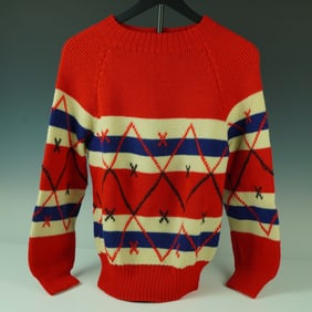 Vintage Red Knit Sweater with Cross-Stitch Pattern, W.R.B. Label