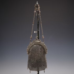 Antique German Silver Mesh Purse With Ornate Frame