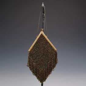 Beaded Evening Purse with Gold Frame and Chain Handle