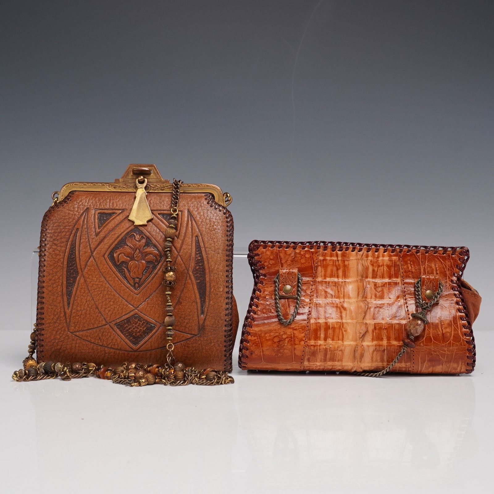 2pc Vintage Leather and Embossed Skin Purses (1 of 9)
