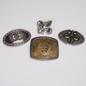 Four Metal Belt Buckles with Lion Fleur de Lis and DG