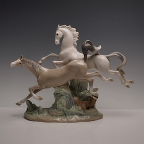 Lladro Porcelain Sculpture, Horses Galloping 01004655