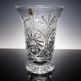 Avitra Polish Hand-Cut Lead Crystal Vase on Footed Base