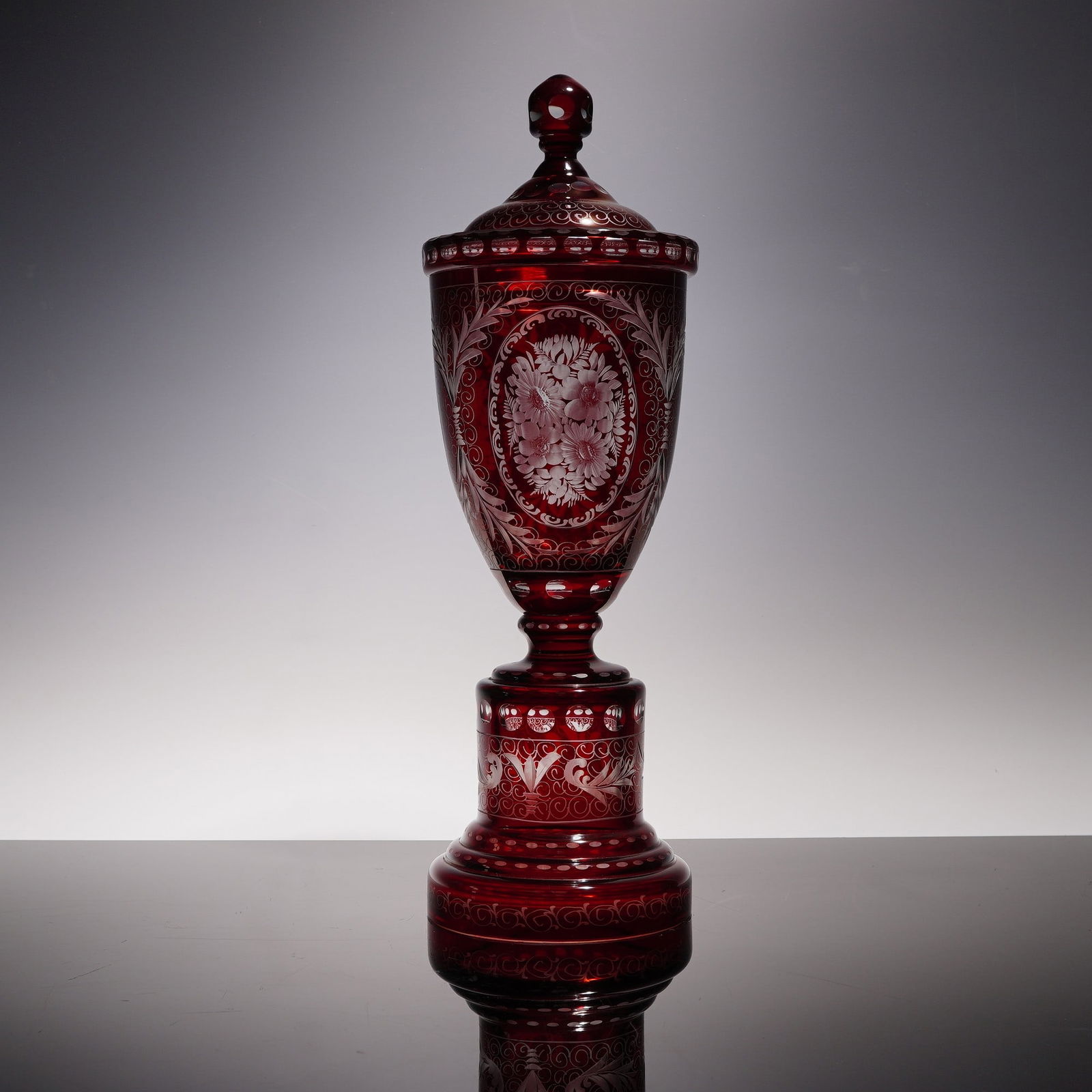 Bohemian Ruby Cut to Clear Glass Lidded Urn Vase (1 of 6)