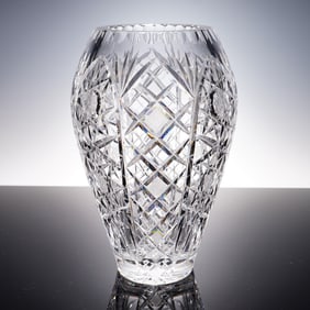 Brilliant Cut Crystal Vase, Crosshatched and Fan Motif