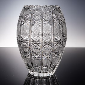 Cut Crystal Vase with Starburst and Fan Motif