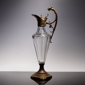 Neo-Renaissance Glass Ewer with Ornate Gilt Griffin Mount
