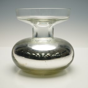 Signed Mercury Glass Vase with Clear Glass Neck