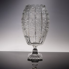 Sunburst Design Cut Crystal Footed Vase